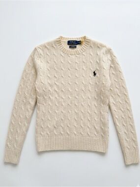 100% lamb wool Ralph Lauren Ivory Cable-Knit Crewneck Sweater